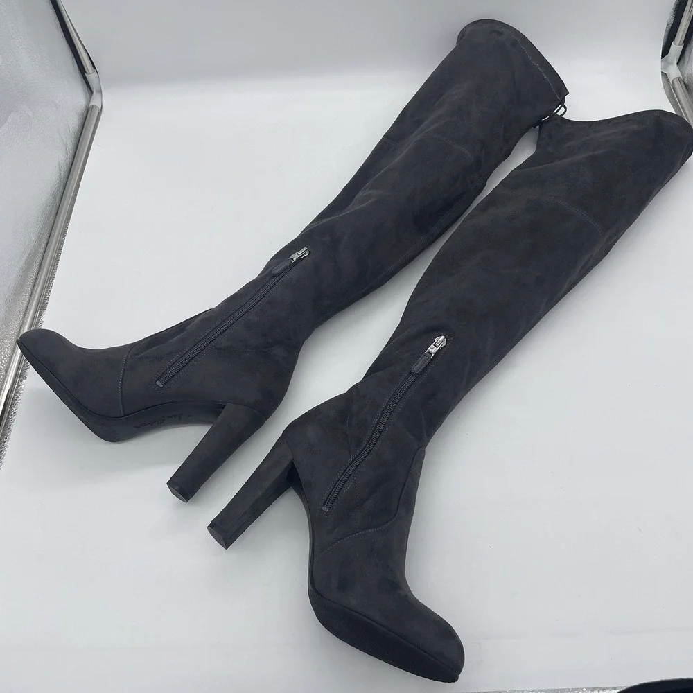 Sam Edelman Womens 8 Boots Kent Over the Knee Dark Gray Soft Vegan Suede Hi Heel